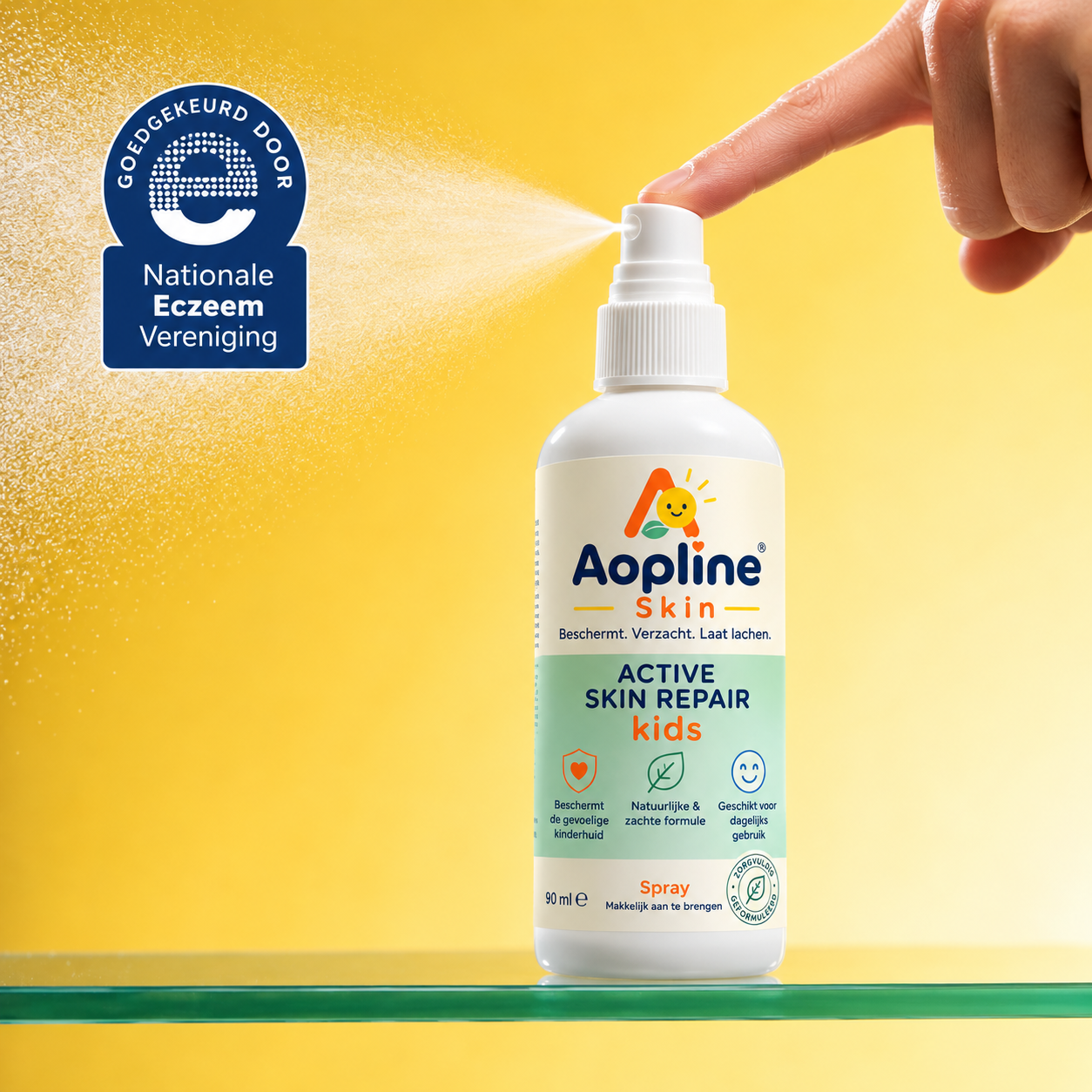 Aopline Skin spray met Nationale Eczeem Vereniging badge
